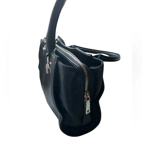 Guess Black Satchel with Gold Accents and Structured Design Handbag Purse Tote - Picture 8 of 14